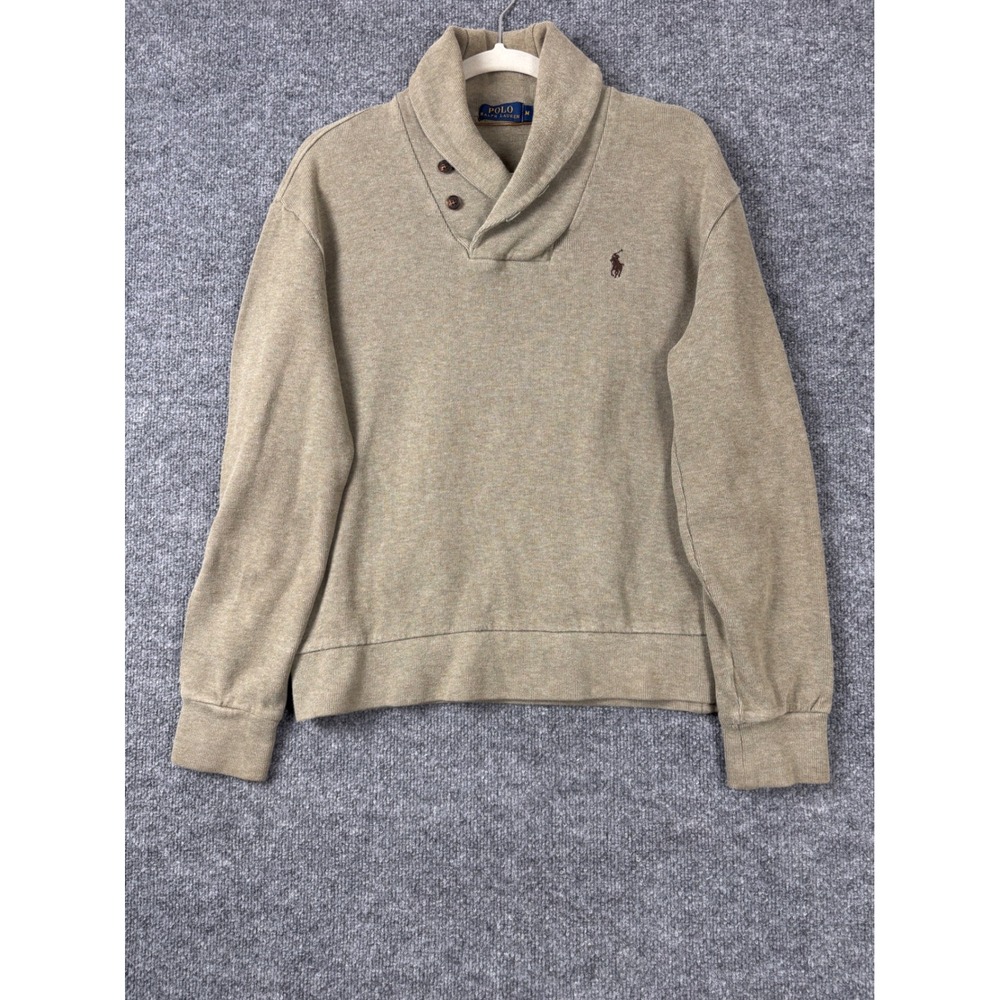 Polo Ralph Lauren‎ Sweater Mens Size Medium Green Shawl Collar Elbow Patches